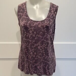Weekenders Plum Floral Scroll‎ Boho Knit Tank Top Size M Made in USA Layering